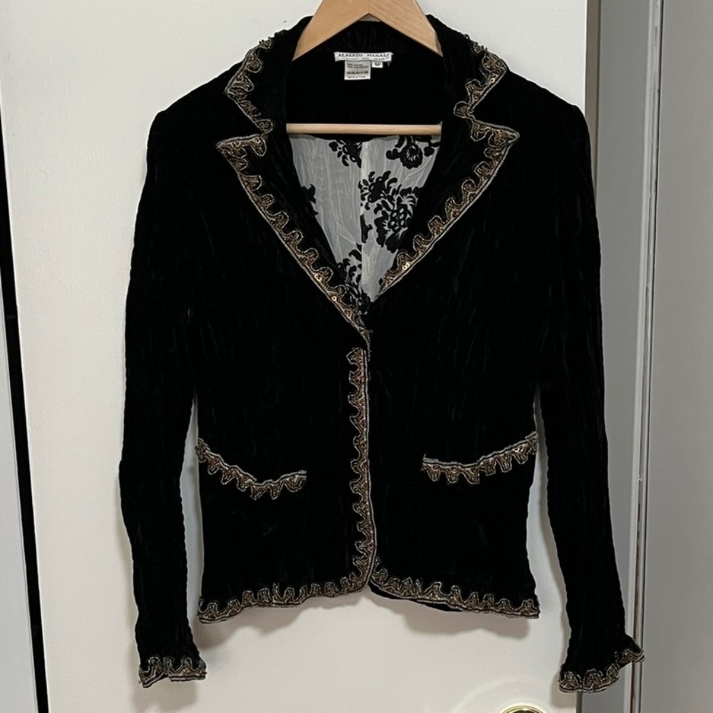 Alberto Makali crushed velvet blazer with beading size M black F315